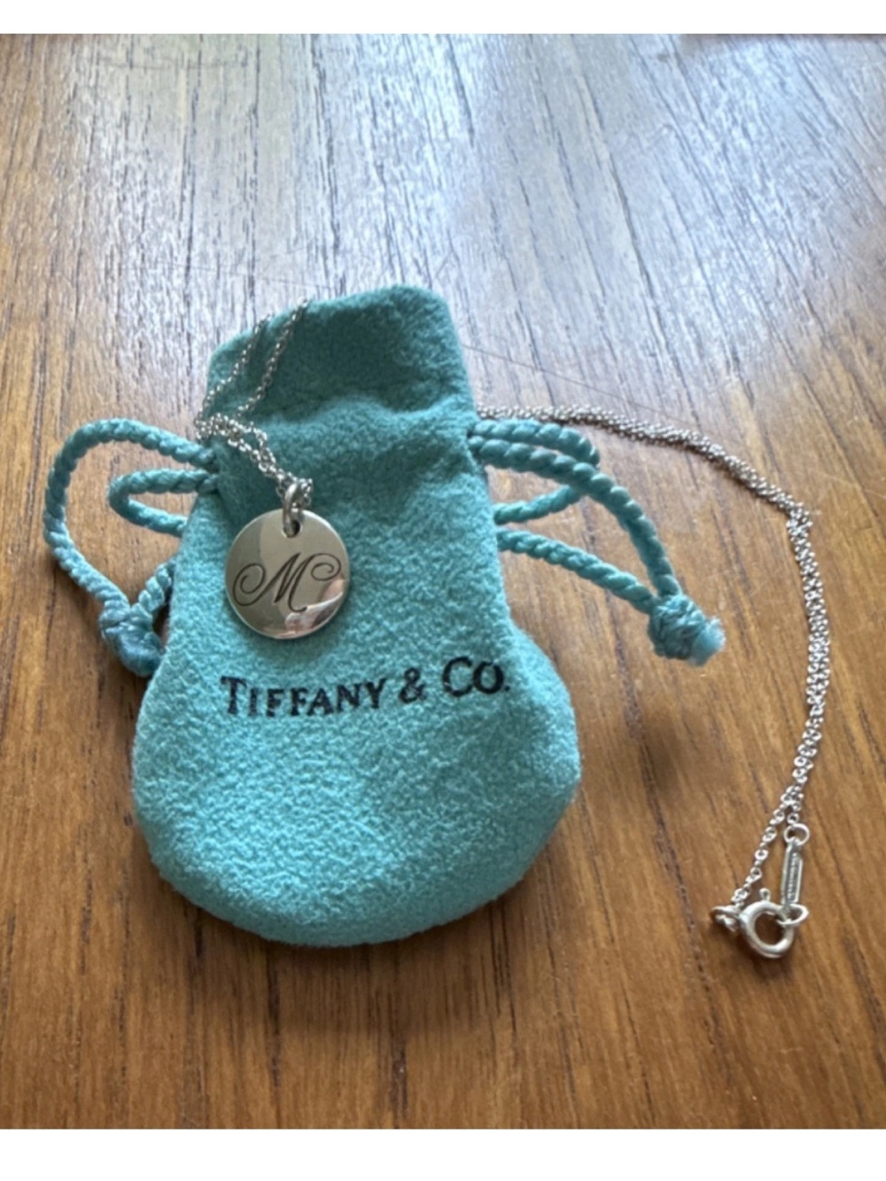 Tiffany & Co. Sterling Initial M Disc Necklace - Tiffany Blue & Silver